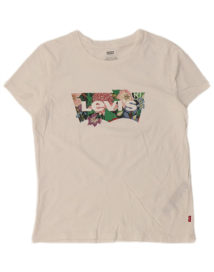 Levi's T-Shirt Graphique Femme UK 10 Petit Blanc Coton
