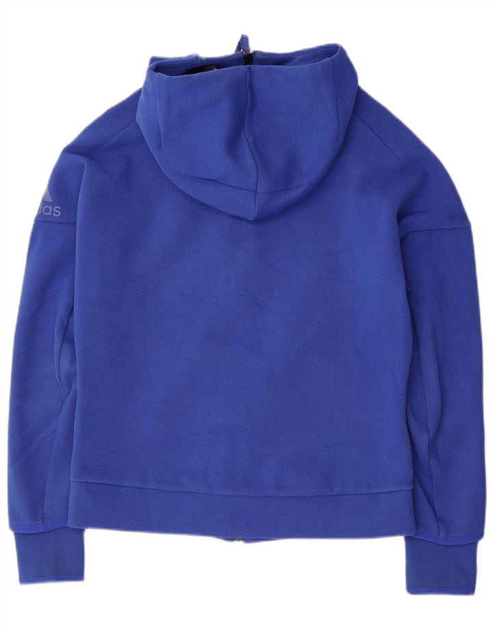 ADIDAS Pull à capuche zippé graphique pour femme UK 12/14 Bleu moyen Coton