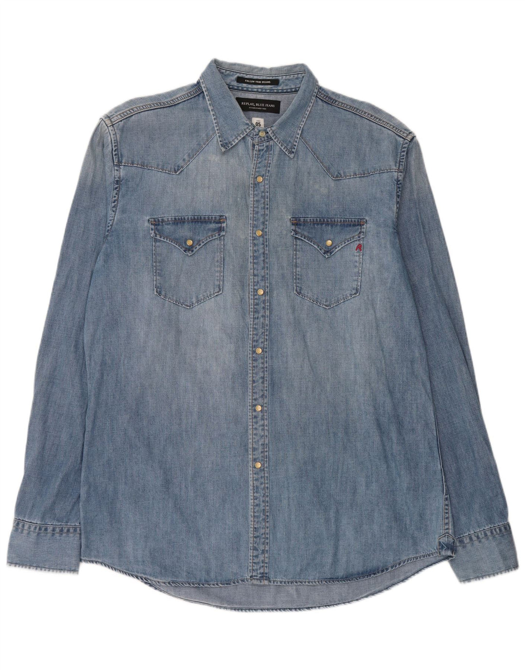 REPLAY Chemise en Jean Large Bleu Coton Homme
