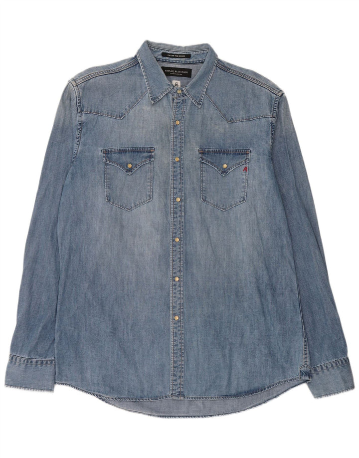 REPLAY Chemise en Jean Large Bleu Coton Homme