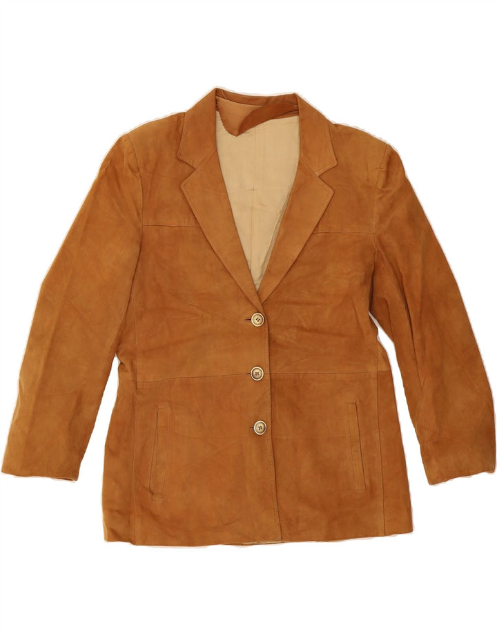 VINTAGE Womens 3 Button Leather Blazer Jacket IT 48 XL Brown Leather Vintage Vintage and Second-Hand Vintage from Messina Hembry 