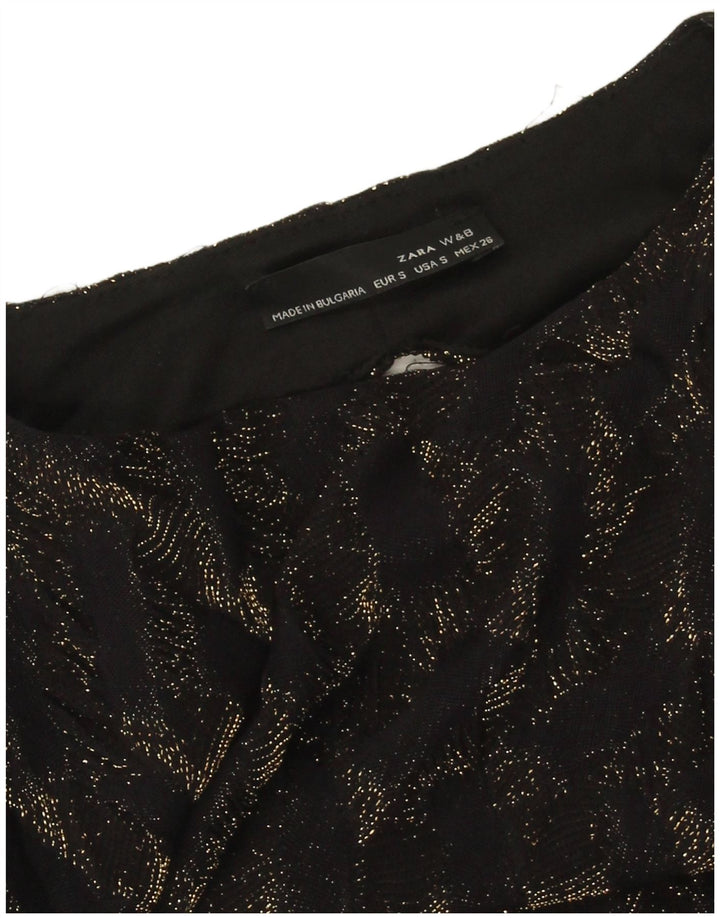 Zara Robe fourreau à manches longues pour femme UK 8 Petit polyester moucheté noir