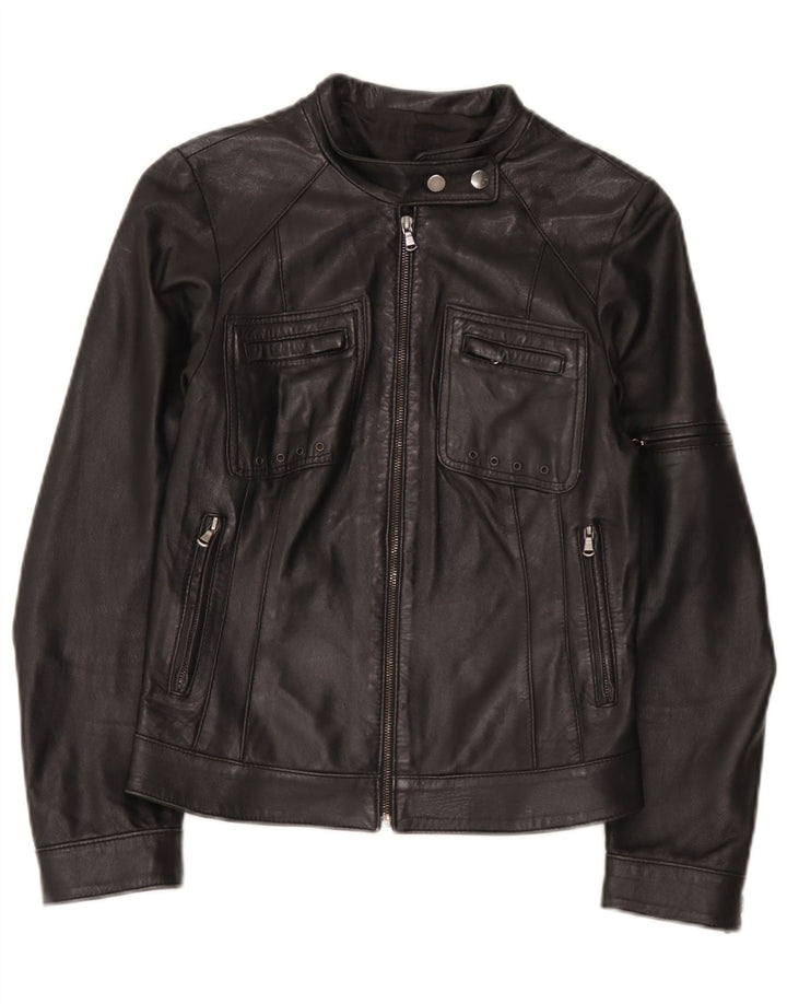 Veste de motard en cuir femme vintage IT 42 Noir Moyen
