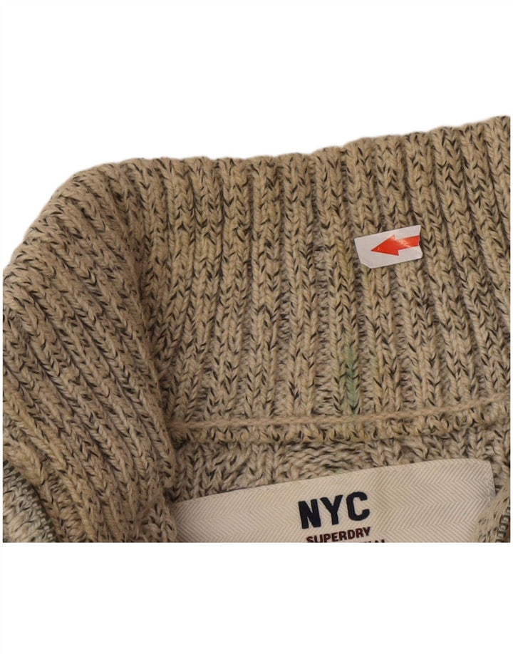 Superdry Pull Col Zippé Homme Gris Moyen Acrylique Moucheté