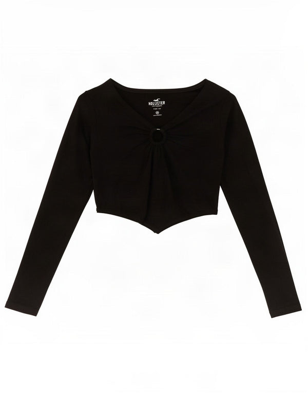 Hollister Haut court à manches longues pour femme UK 4 XS Coton noir