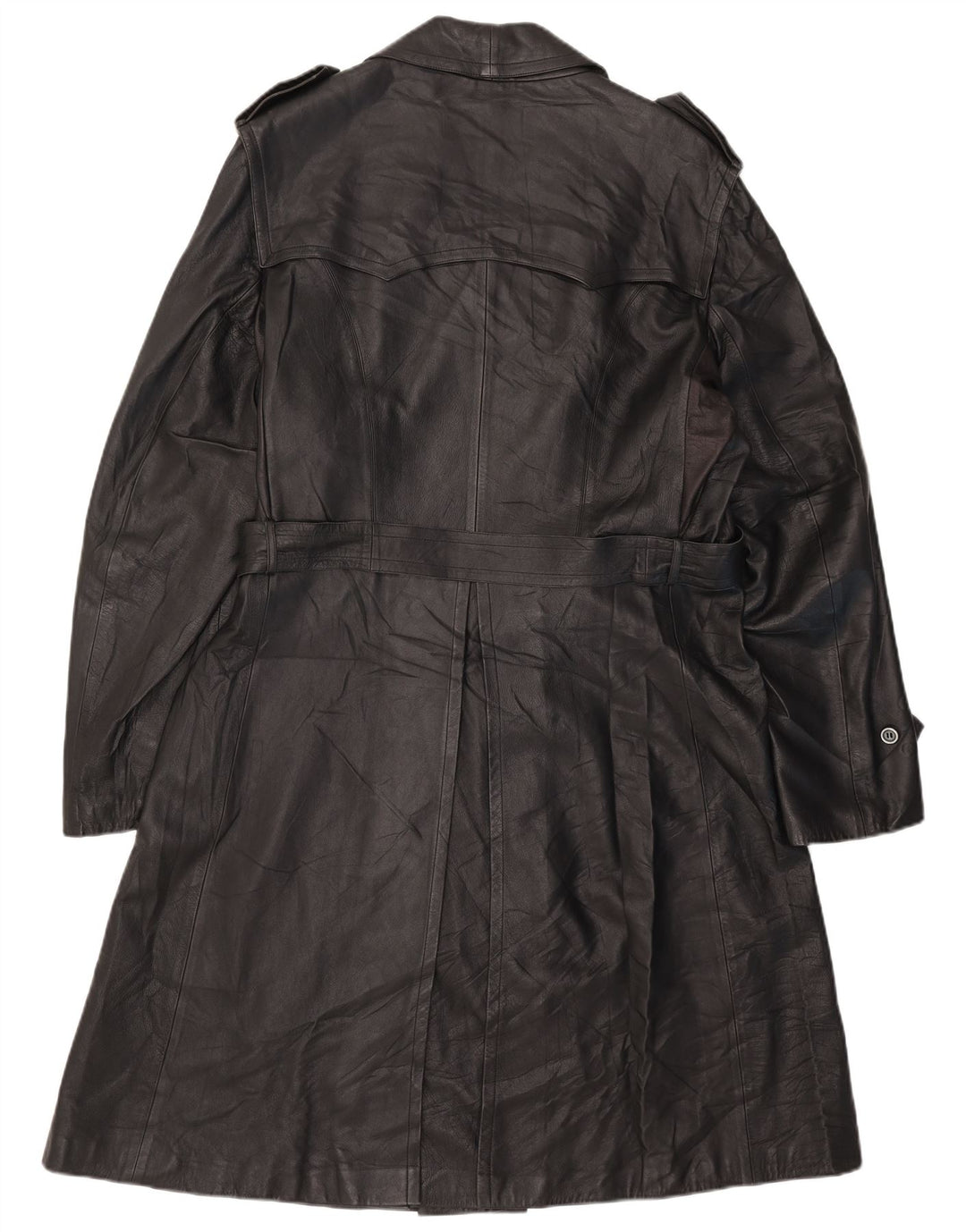 vintage Homme Cuir Double Breasted Manteau UK 38 Moyen Noir