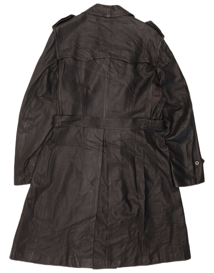 vintage Homme Cuir Double Breasted Manteau UK 38 Moyen Noir