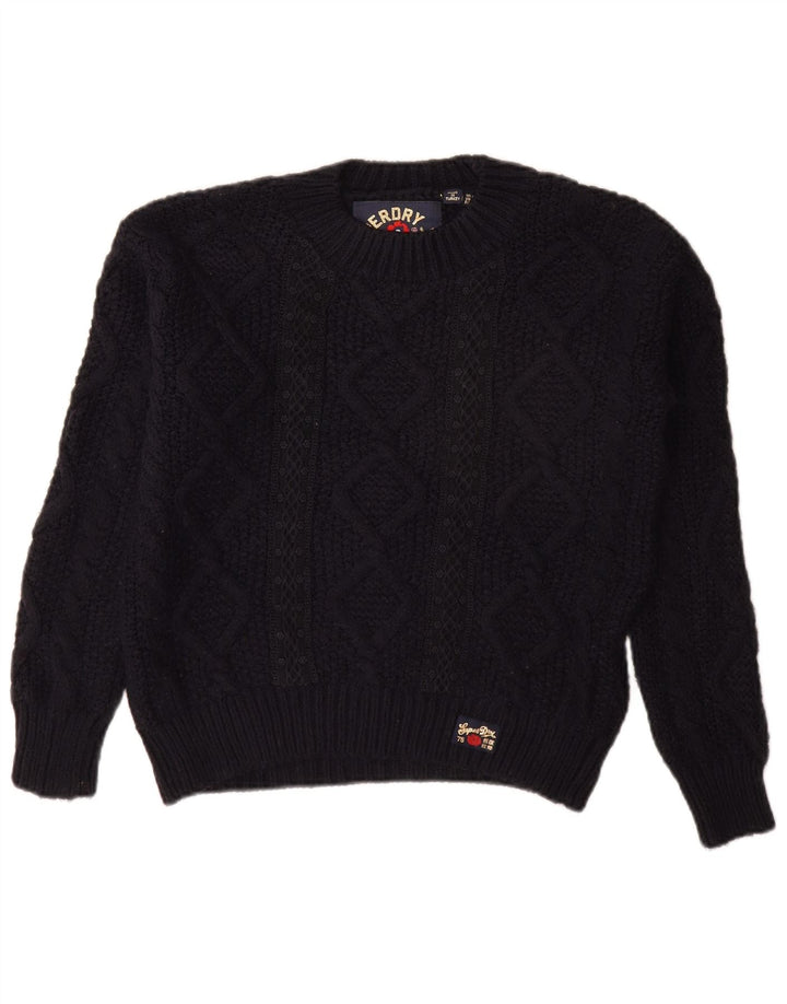 SUPERDRY Pull surdimensionné à col bateau pour femme UK 8 Small Bleu marine