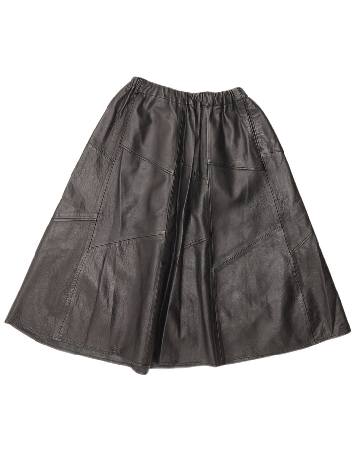 vintage Femme Cuir A-Line Jupe W30 Moyen Noir