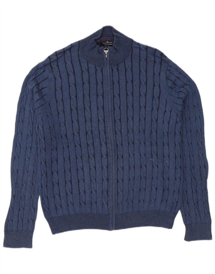Marks & Spencer Pull Cardigan Blue Harbour pour Homme en Coton Bleu Large