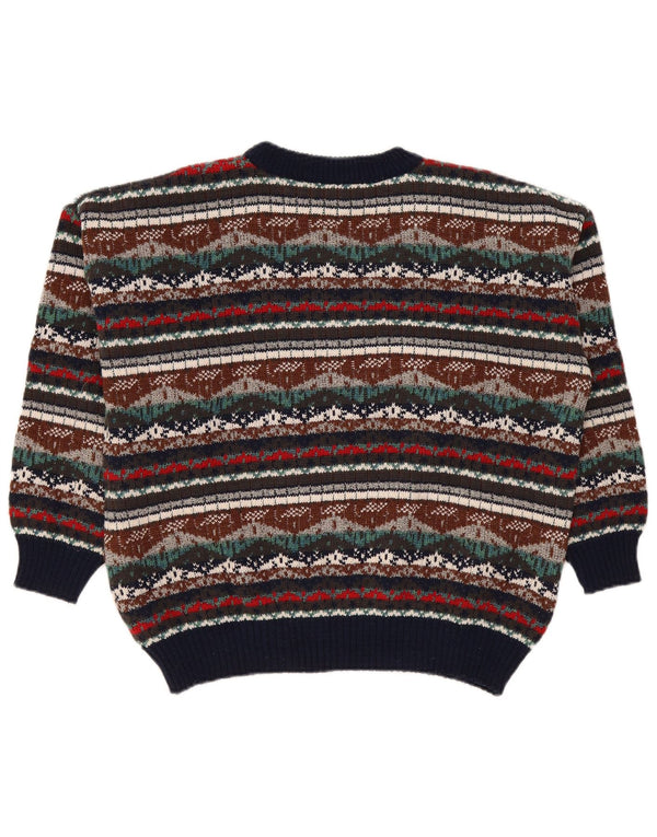 vintage Mens Crew Neck Jumper Pull XL Multicolore Fair Isle