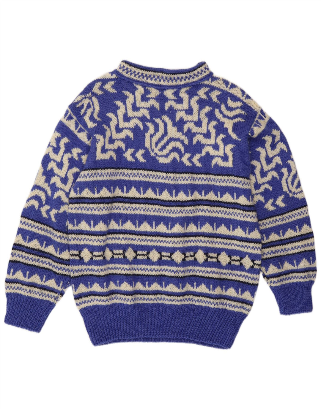 vintage Mens Turtle Neck Jumper Pull Moyen Bleu Géométrique