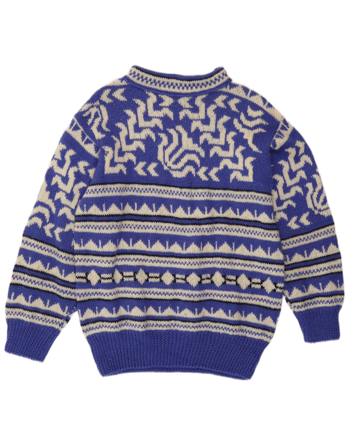 vintage Mens Turtle Neck Jumper Pull Moyen Bleu Géométrique