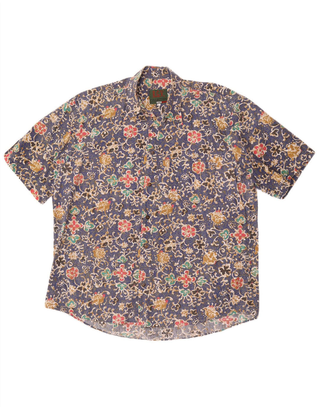 vintage Chemise à manches courtes pour hommes Grand Bleu Floral