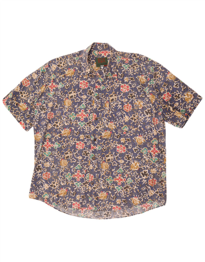vintage Chemise à manches courtes pour hommes Grand Bleu Floral