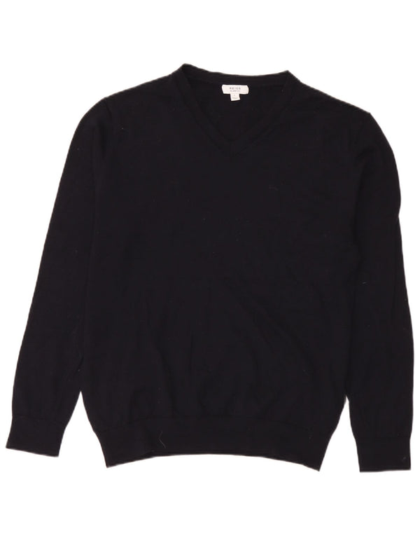 Reiss Pull col V pour homme en laine mérinos Bleu marine Taille L
