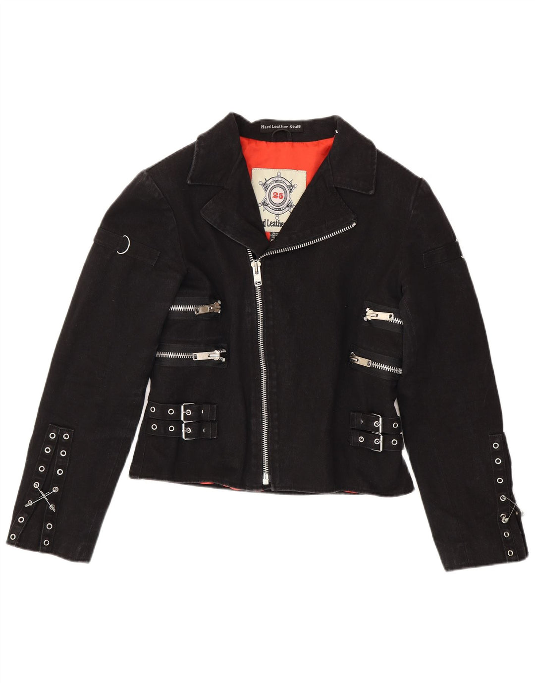 Hard Leather Stuff Veste de motard courte pour femme UK 20 2XL Coton noir
