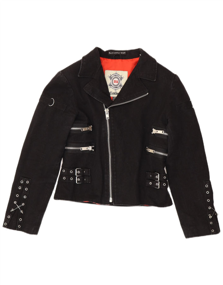 Hard Leather Stuff Veste de motard courte pour femme UK 20 2XL Coton noir