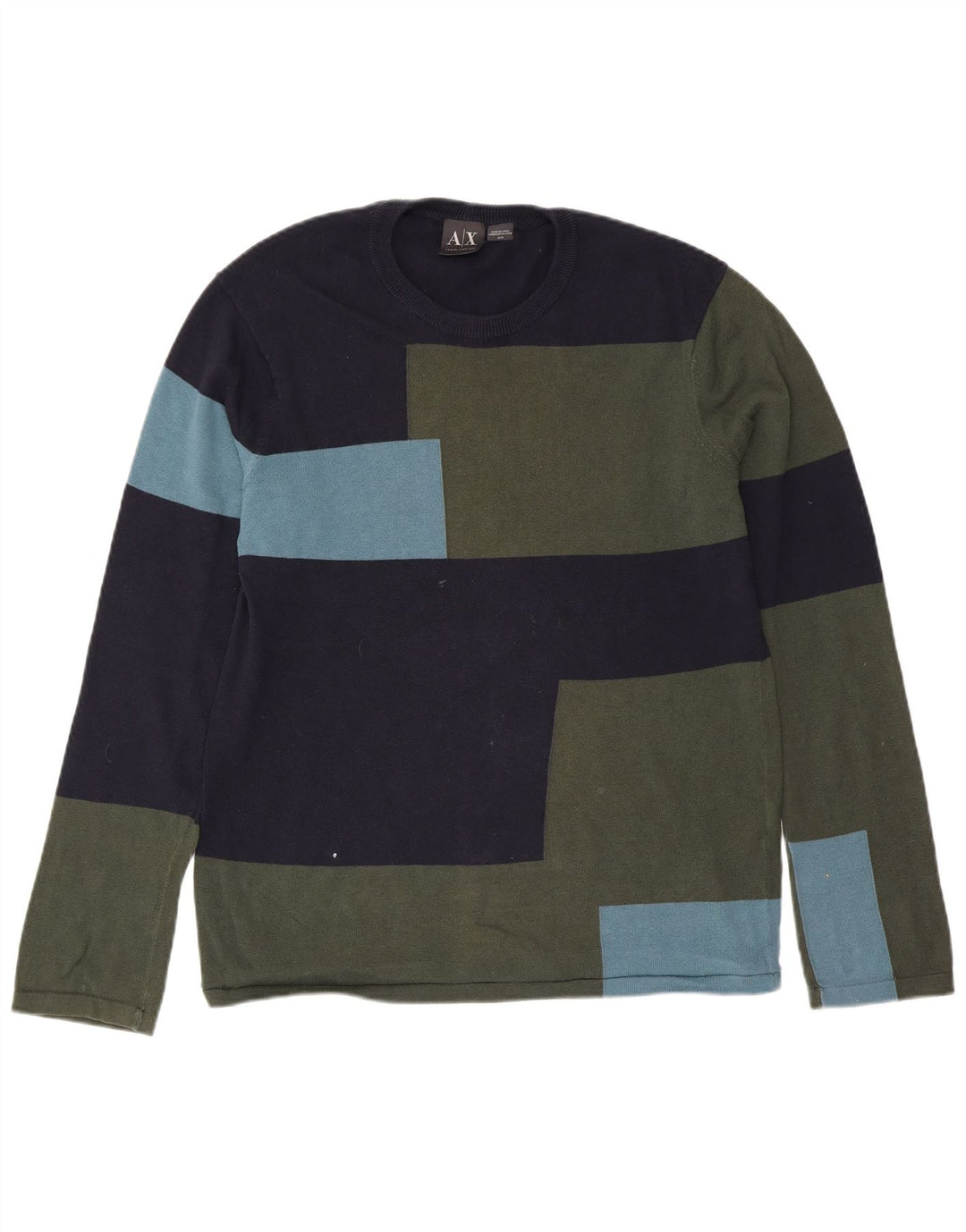 ARMANI EXCHANGE Pull Col Ras du Cou Homme Bleu Marine Moyen Colourblock