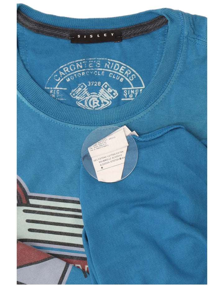 Sisley T-Shirt Graphique Top Small Bleu Coton Homme