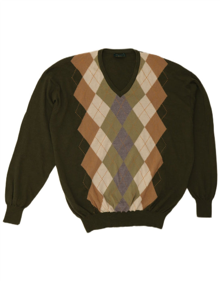 Novelli Pull col V pour homme IT 58 2XL Kaki Argyle/Diamant