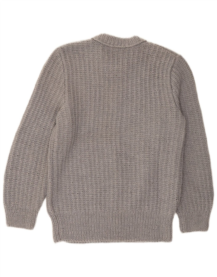 vintage Homme Col Bateau Pull Pull Gris Moyen