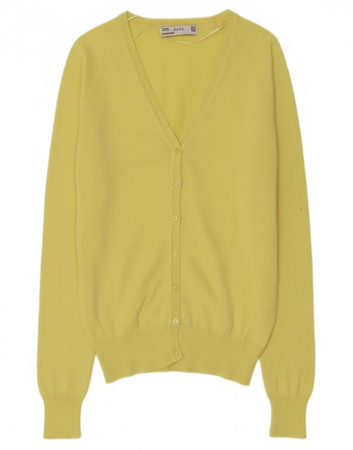 Zara Cardigan Femme Pull UK 12 Coton Jaune Moyen