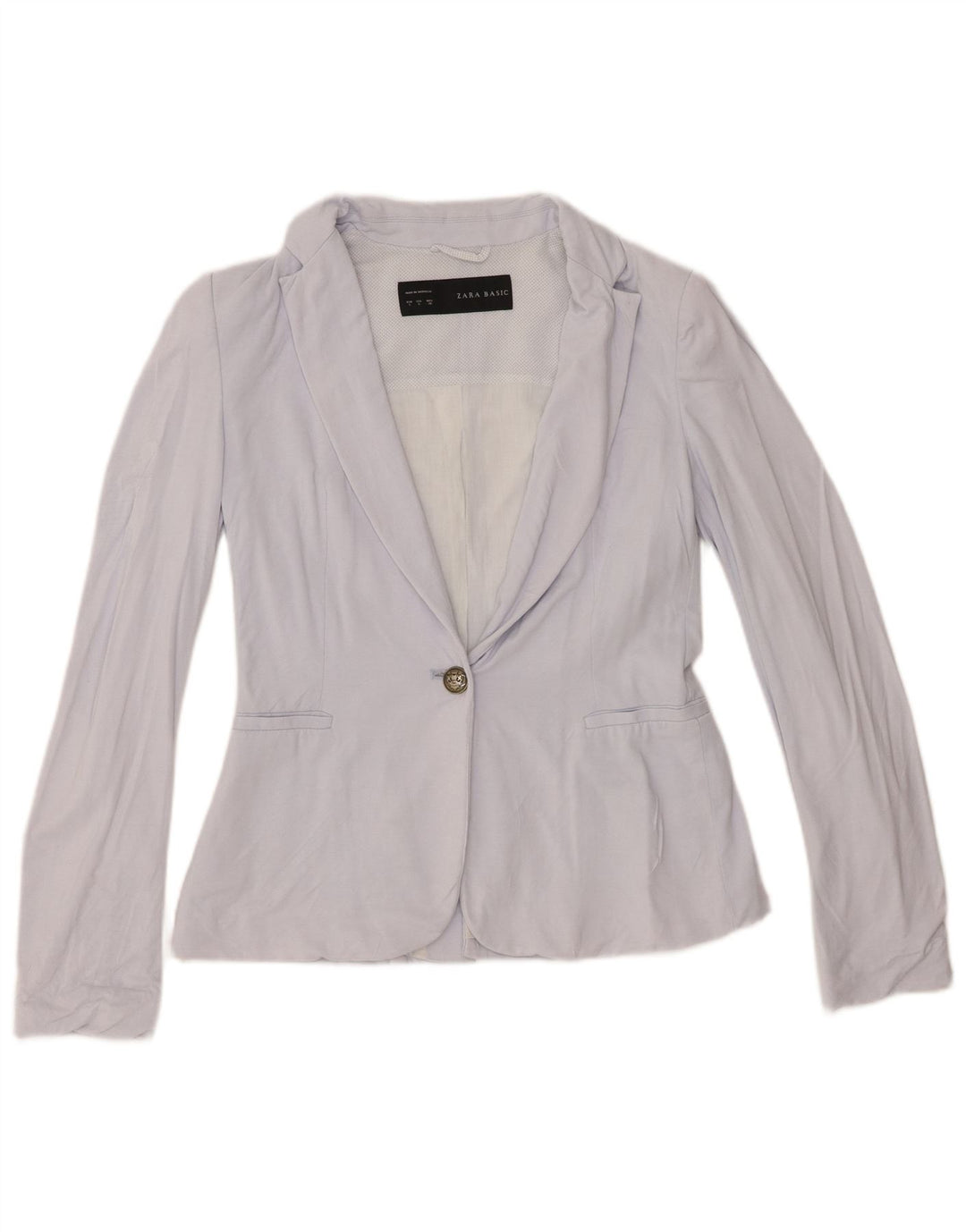 Zara Femme 1 Bouton Blazer Veste UK 10 Petit Bleu Coton