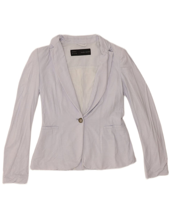 Zara Femme 1 Bouton Blazer Veste UK 10 Petit Bleu Coton