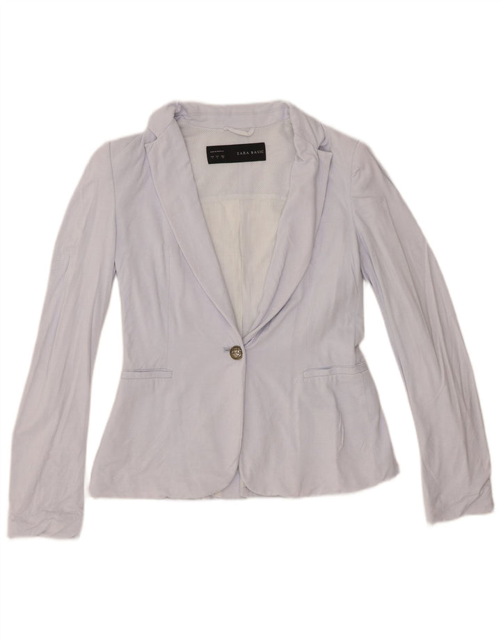 Zara Femme 1 Bouton Blazer Veste UK 10 Petit Bleu Coton