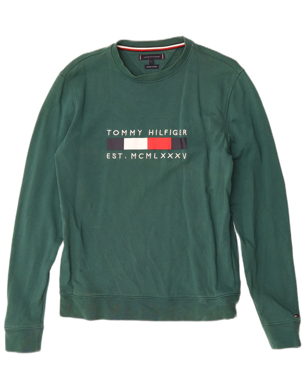 Tommy Hilfiger Sweat-shirt graphique pour femme UK 14 Grand coton vert