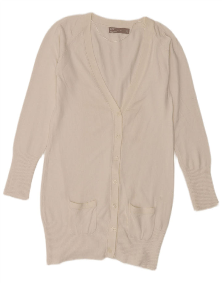 Zara Cardigan long pour femme en coton blanc moyen UK 12