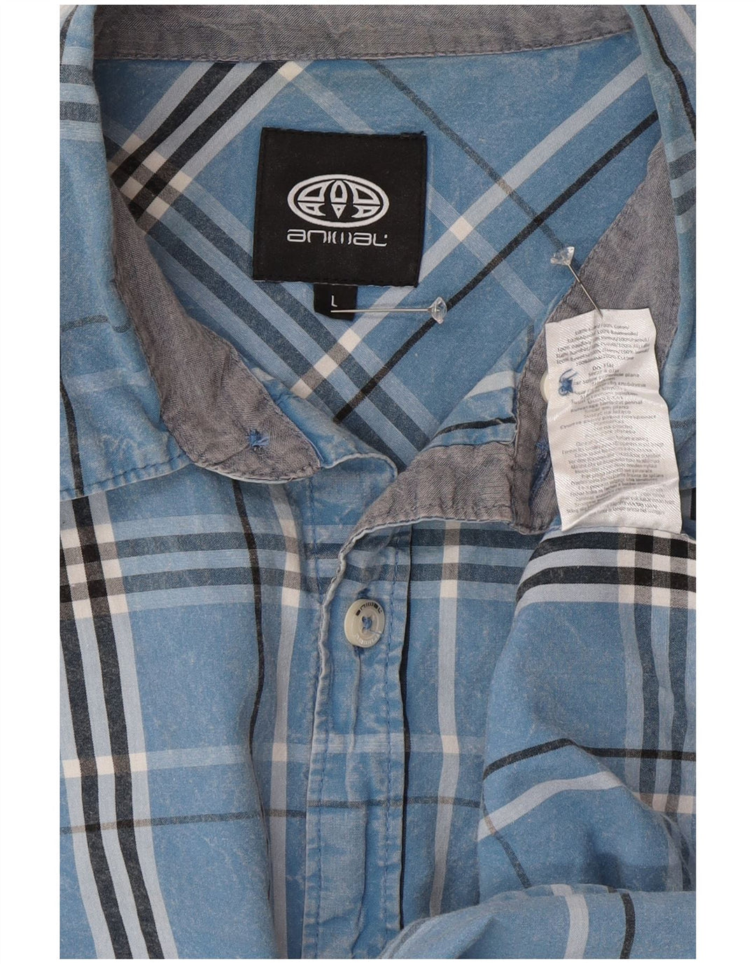 Chemise à manches courtes pour homme Animal en coton à grands carreaux bleus