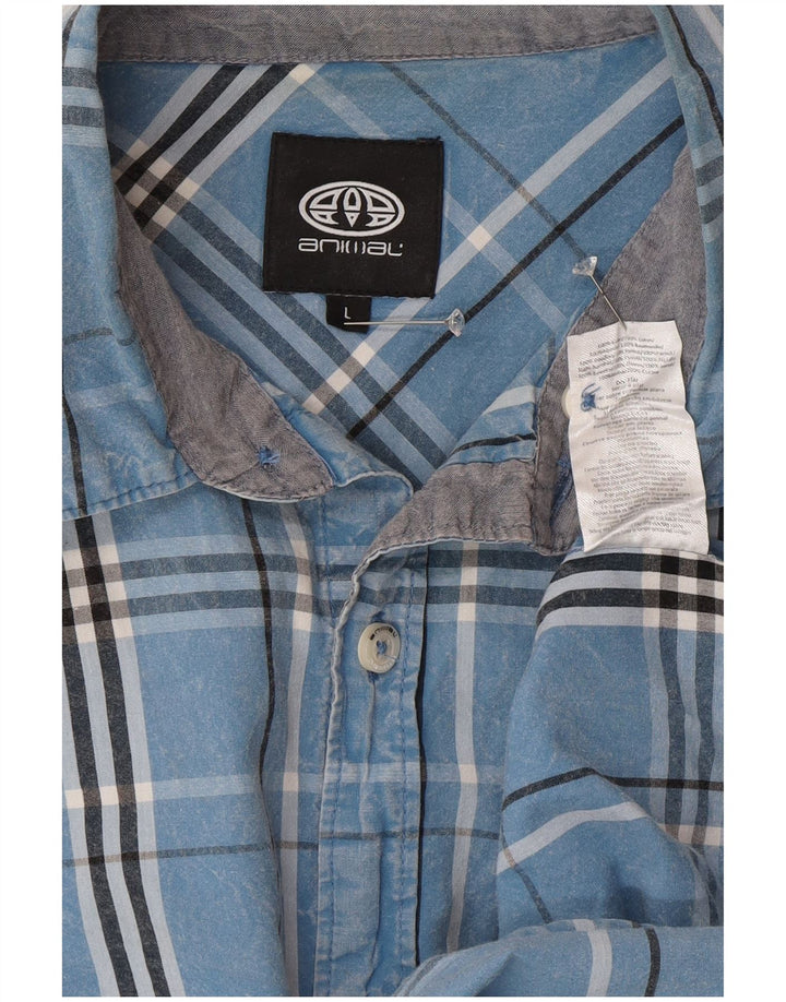 Chemise à manches courtes pour homme Animal en coton à grands carreaux bleus