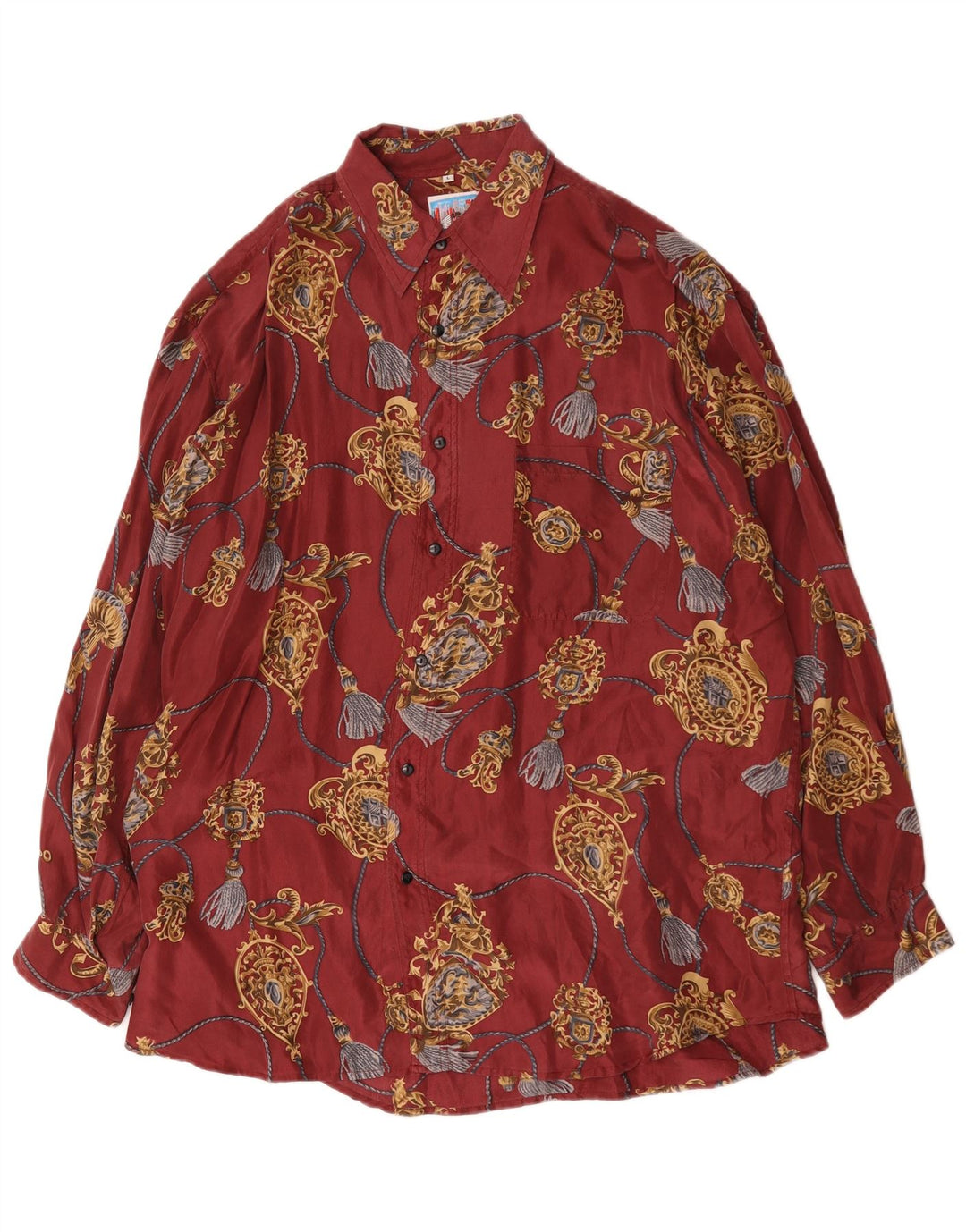 Chemise à motif abstrait Vintage pour hommes, grande soie rouge