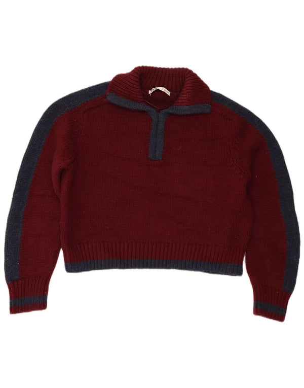 Zara Pull court à col polo pour femme UK 10 Petit Bordeaux Colorblock