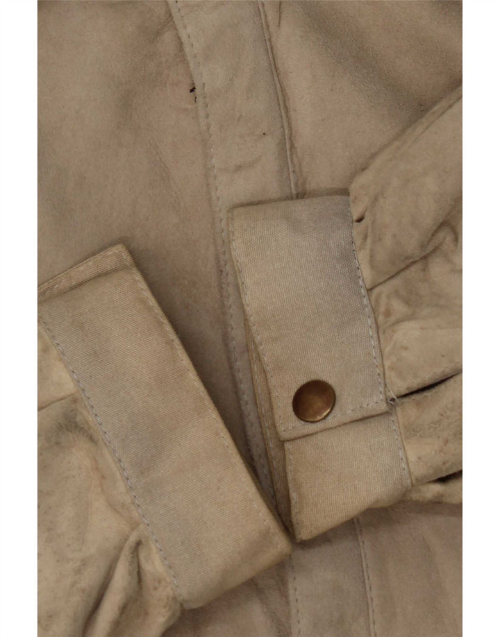 Vintage Mens Suede Racer Jacket IT 50 Large Beige Colourblock Leather