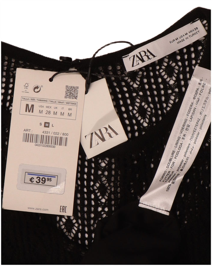 ZARA Robe pull à manches courtes pour femme UK 12 Polyester noir moyen