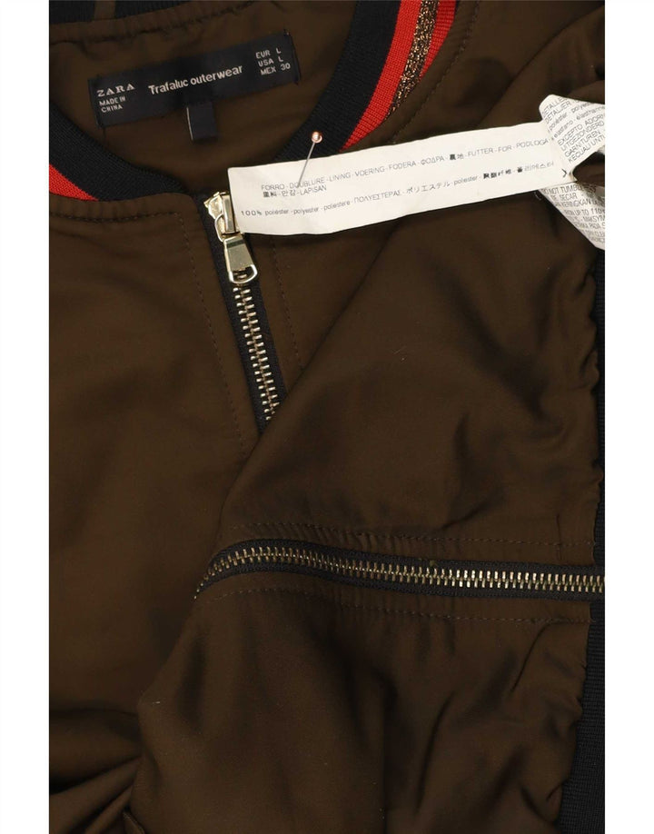 Zara Womens Bomber Jacket UK 40 Large Kaki Polyester