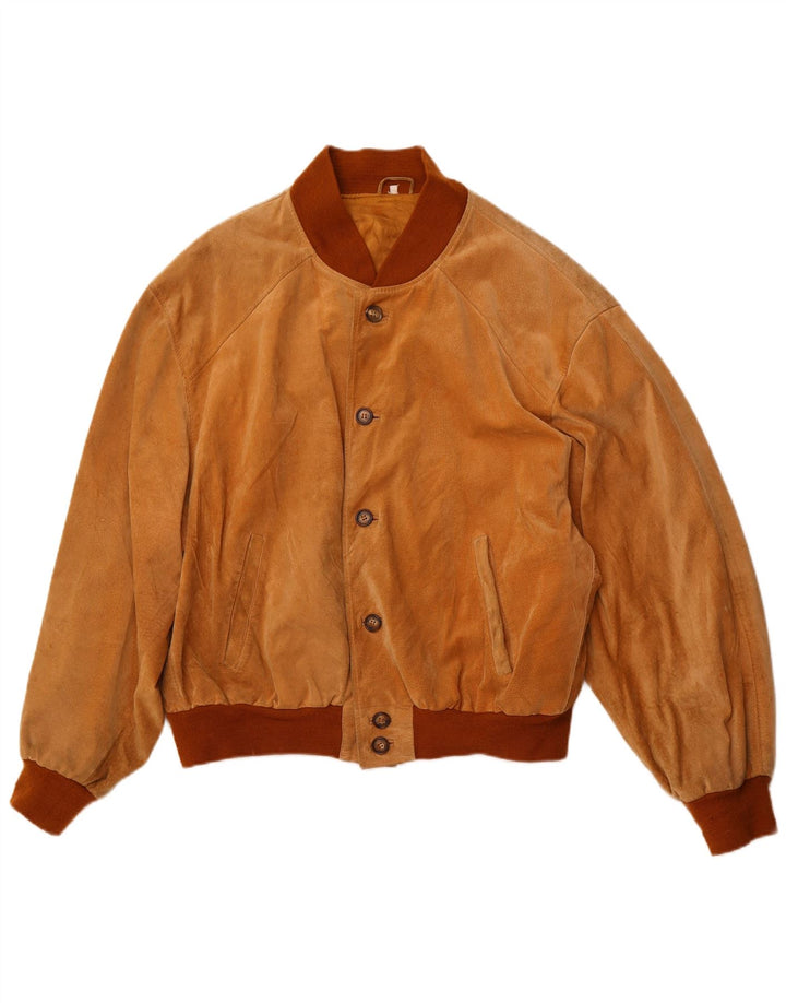 VINTAGE Veste bomber en daim pour homme UK 42 XL Cuir marron