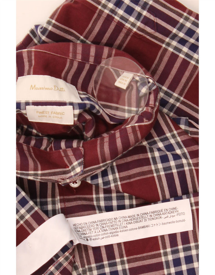 Massimo Dutti Chemise Homme Coton à Carreaux Bordeaux Moyen