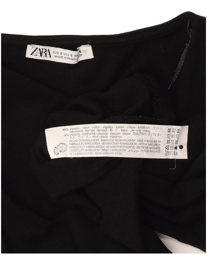 Zara Womens Crop Top Manches Longues UK 8 Petit Coton Noir