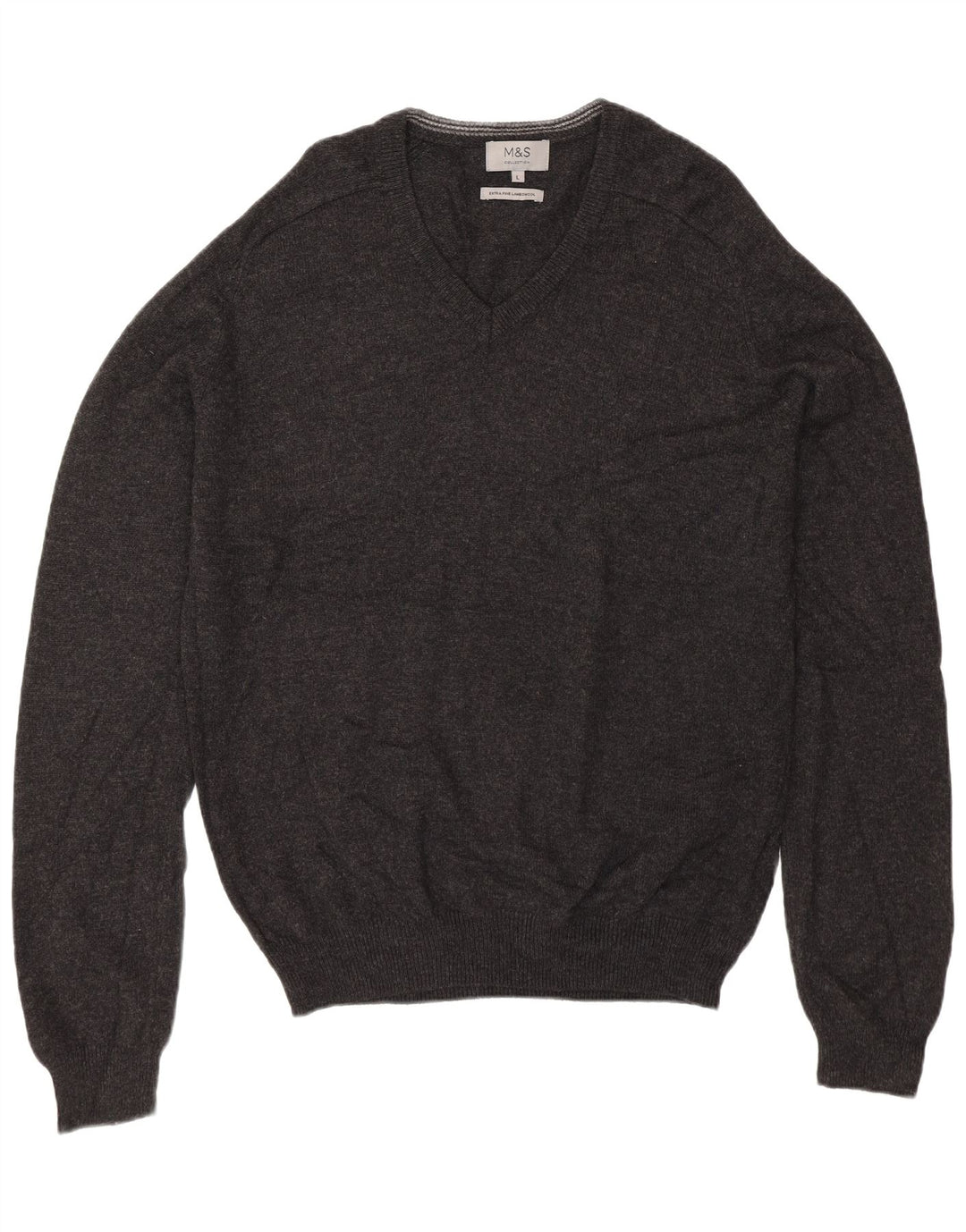 Marks & Spencer Pull col V pour homme en laine d'agneau Gris Taille L