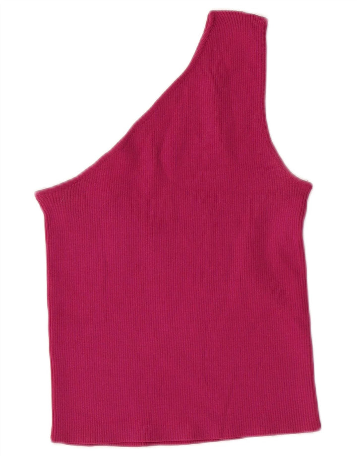 ZARA Femme Crop One Épaule Top UK 8 Petit Rose Nylon