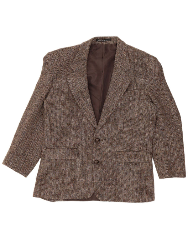 Harris Tweed Veste Blazer 2 Boutons pour Homme UK 40 Grande Laine à Chevrons Marron