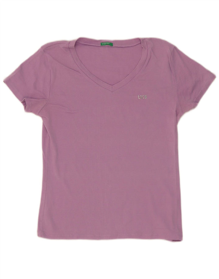 Benetton T-Shirt Femme Top UK 12 Violet Moyen