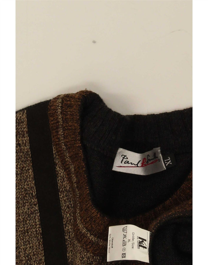 vintage Mens Crew Neck Jumper Sweater XL Multicolore Colourblock Laine