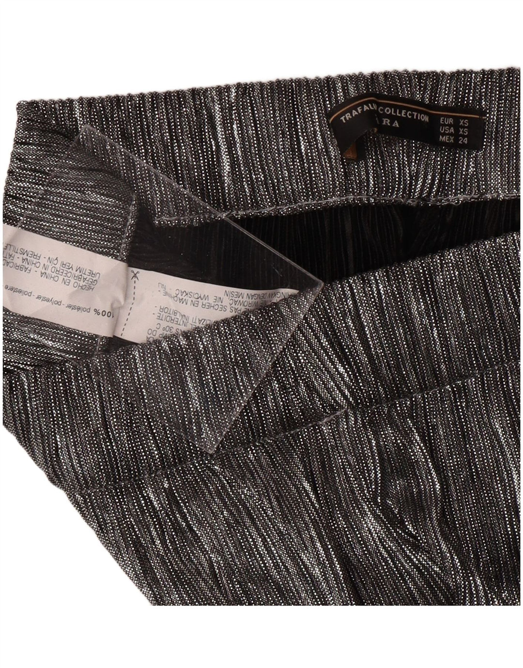 Pantalon Capri Jambe Large Femme ZARA XS W24 L20 Argent Polyester