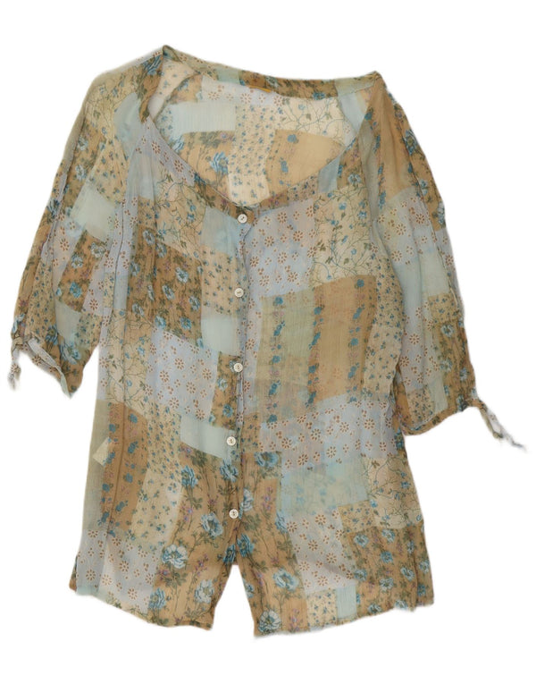 vintage Femmes 3/4 Manches Chemise Blouse UK 16 Grand Floral Multicolore