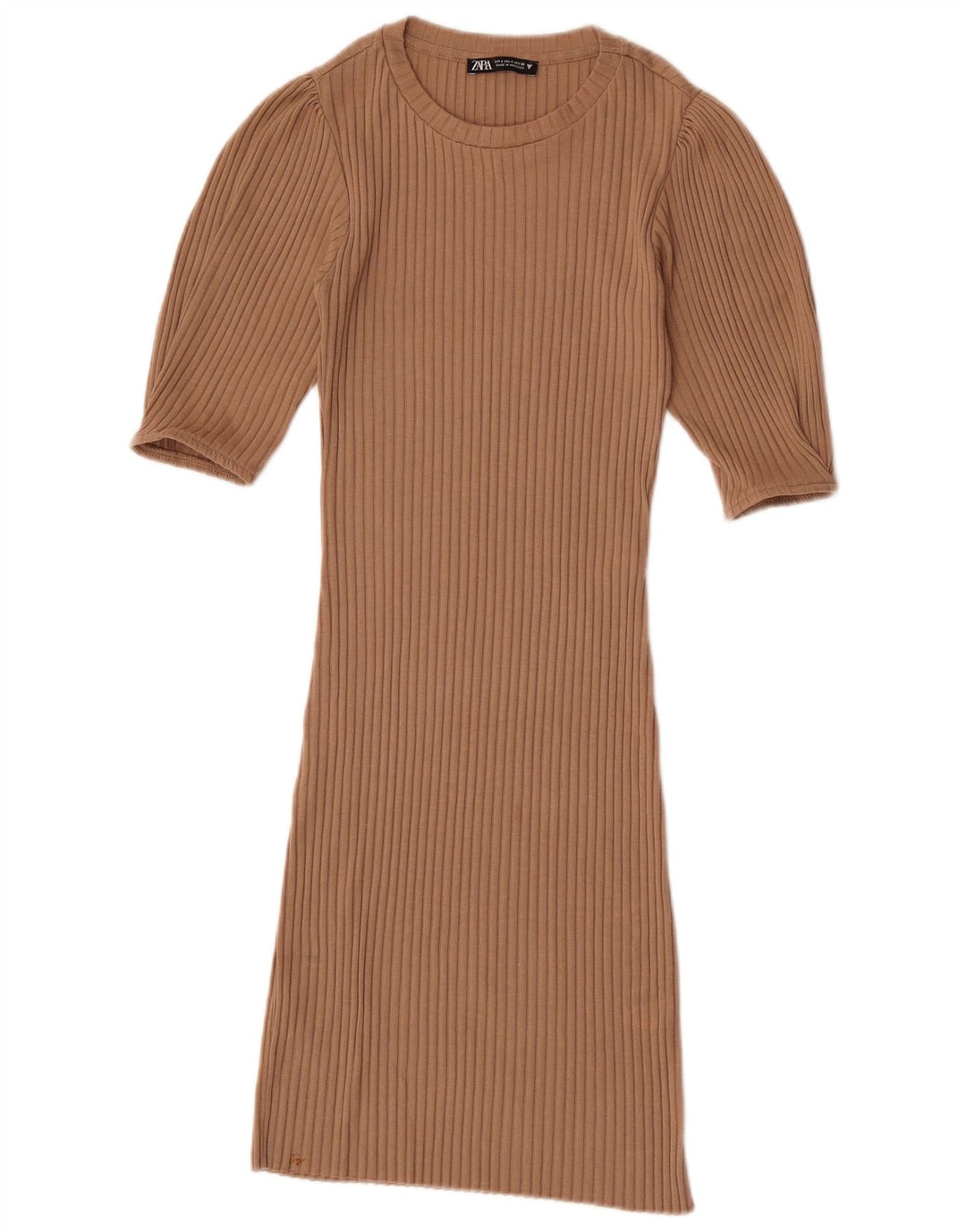 Robe moulante femme Zara UK 8 petit polyester beige
